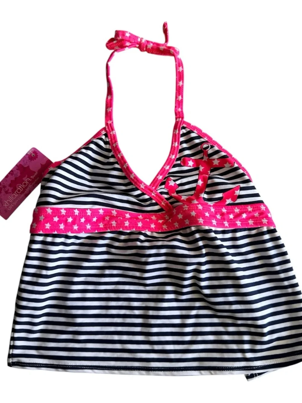 Xhilaration Kids Size M (7/8) Tankini Anchor Nautical Swimsuit Top Striped Stars